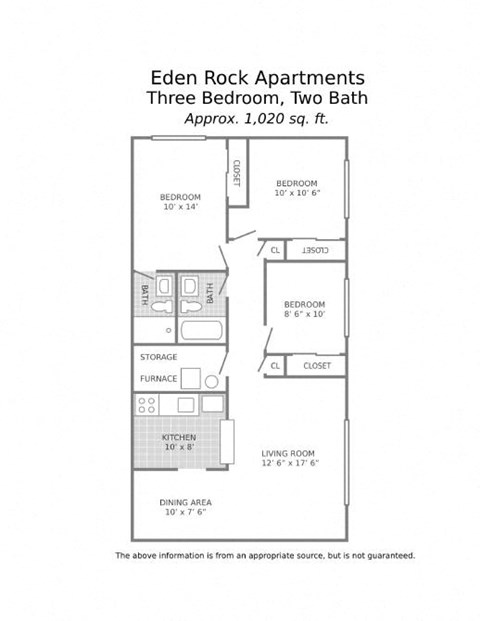 3 bedroom-1020 sq. ft.